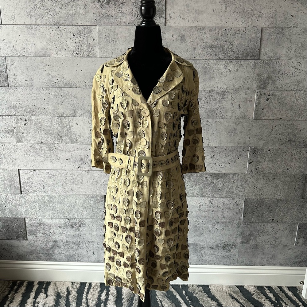 Chic Gold/Olive Textured Button-Up Coat size M
